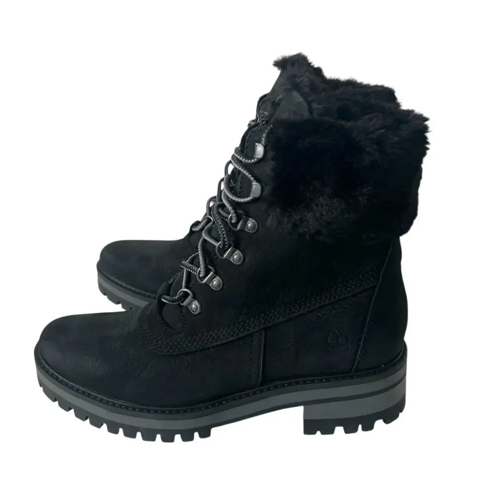 Timberland Courmayeur Valley 6” Faux Fur Black Leather Boot Size 8.5 - Picture 3 of 9